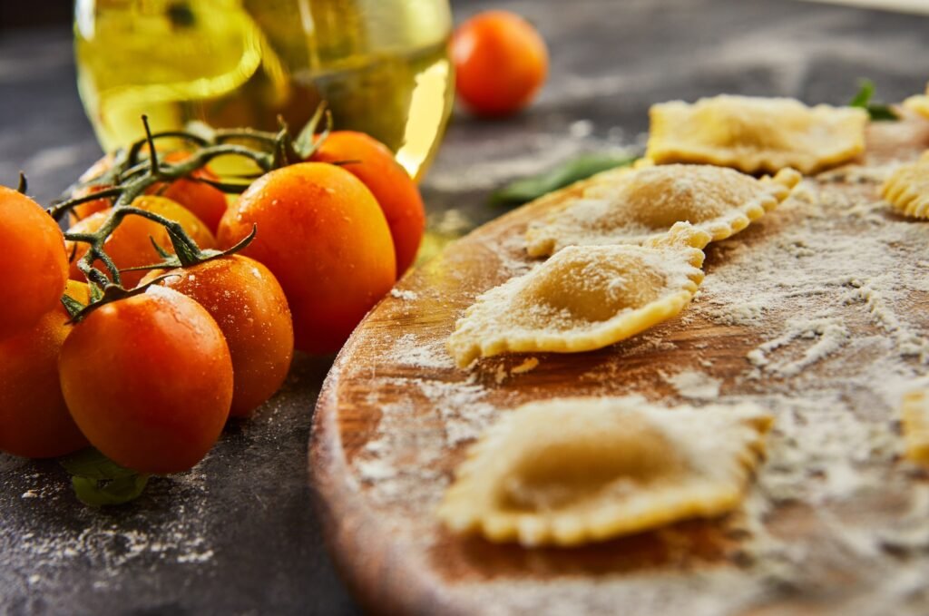 Tasty raw ravioli with flour