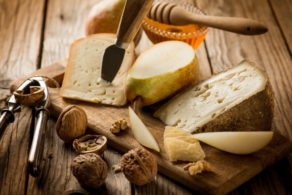 traditional italian cheese with pear honey and nuts